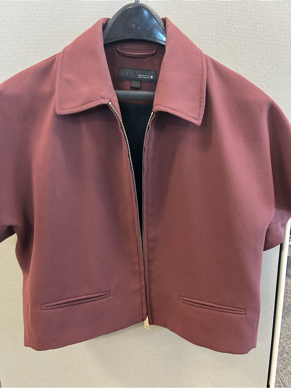 Zara Brown Cropped Zip Front Short Sleeve Blazer Jacket Brown